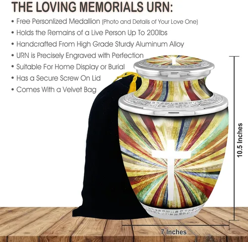Vista 3 de Urnas de cremación cruzadas personalizadas de medallón para cenizas de adultos, hombres y mujeres, urnas funerarias de 200 libras para cenizas