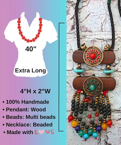 Vista 6 de DREMINOVA - Collares de cuentas bohemios para mujer, con colgante largo, cuentas de madera de piedra, collar de madera hecho a mano para mujer