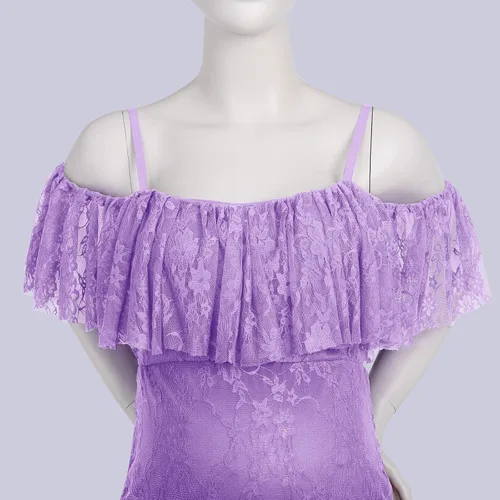 Vista 6 de Vestido de maternidad con volantes y hombros descubiertos para mujer, para fotografía, baby shower, vestido de sirena floral para sesión de fotos