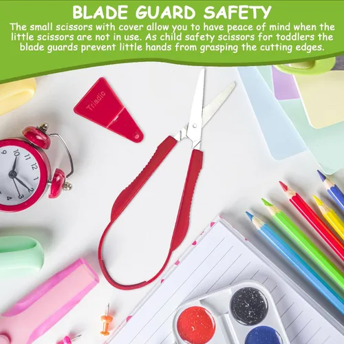 Vista 3 de Tijeras de lazo para niños con escudo de seguridad, diestros o zurdos para preescolares, escuelas, aulas, niños adaptables y con necesidades