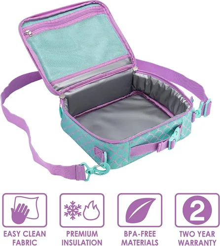 Vista 7 de Bentgo Juego de bolsas de almuerzo aisladas con estampado de lonchera estilo Bento, para niños (escamas de sirena)