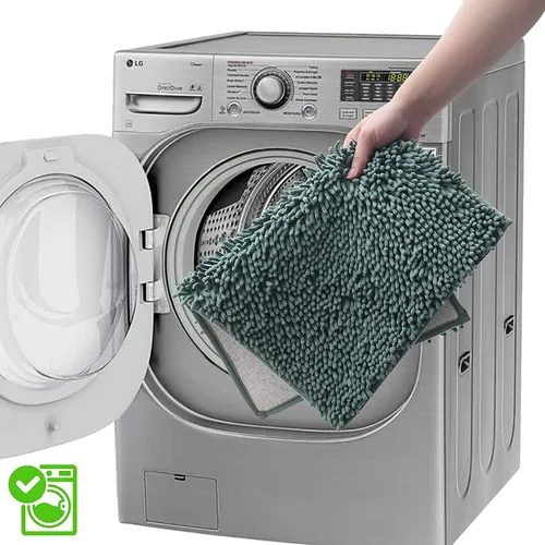 Vista 9 de Juego de 3 tapetes de baño de felpilla, antideslizantes, ultra suaves, absorbentes con forma de U para inodoro, baño, bañera, ducha, color verde