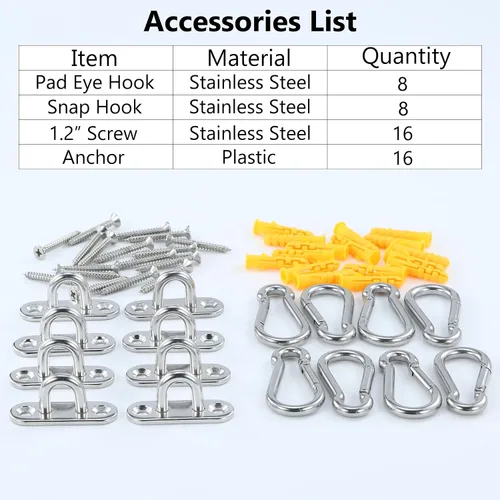 Vista 4 de 8 ganchos de ojo de acero inoxidable 304 de 1.8 pulgadas y 8 ganchos de acero inoxidable 304, gancho de techo de tornillo, accesorios de vela