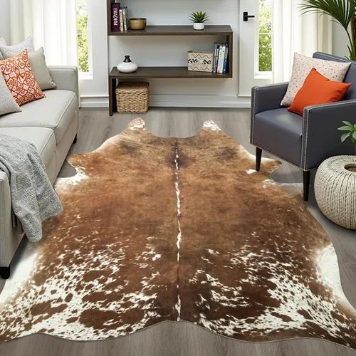 Vista 59 de Easycozy Alfombra de piel de vaca sintética con gran estampado de vaca, 3 x 4 pies, alfombra gruesa y elástica para dormitorio, sala de estar