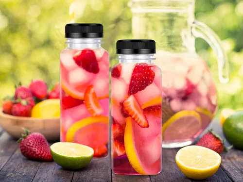 Vista 3 de 6 botellas de plástico para jugo de 14 onzas, recipientes para bebidas a granel, recipientes de bebidas para leche, jugo, botella de bebidas, tapa