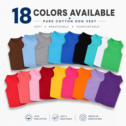 Vista 9 de Ropa para mascotas 2018, ropa para perros, camiseta en blanco, chalecos para perros pequeños, medianos y grandes, 100% algodón, chaleco de verano
