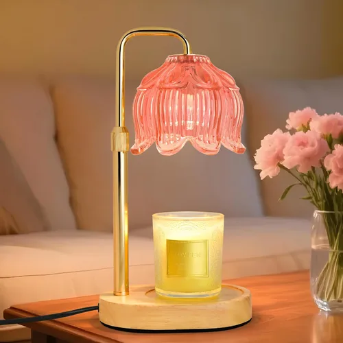 Vista 8 de XJZJY Lámpara calentadora de velas con regulador de temporizador, altura ajustable, calentador de cera de tulipán marrón, regalo de cumpleaños
