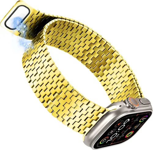 Vista 2 de Correas compatibles con Apple Watch Band de 1.654 pulgadas (Serie 10) 1.614 pulgadas, 1.575 pulgadas, 1.496 pulgadas, malla milanesa de acero