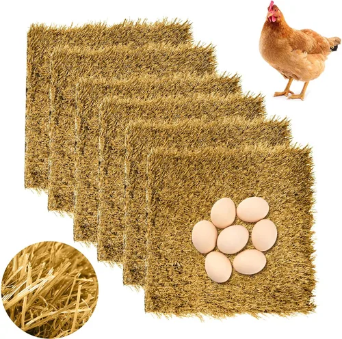 Vista 14 de Hamiledyi 6 almohadillas para anidar pollo, alfombra de césped artificial, alfombra de césped sintético de 12 x 12 pulgadas, lavable, ropa de cama