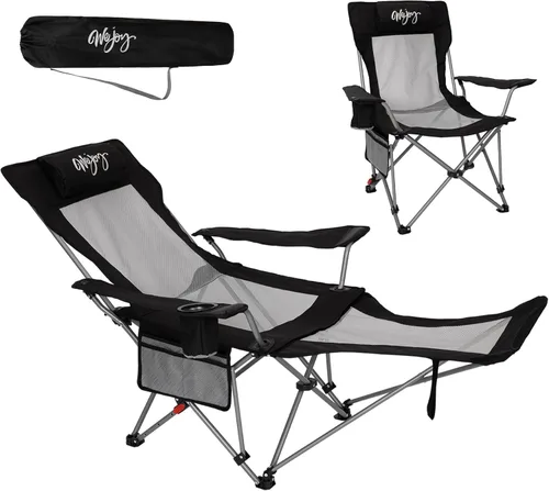 Vista 8 de Silla de Camping Reclinable 2-en-1 de #WEJOY con Reposapiés para Adultos Silla Plegable de Salón con Respaldo Ajustable Sillas de Camping Ligeras