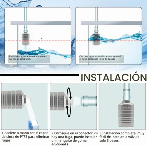 Vista 3 de MAKERELE Válvula de flotador de acero inoxidable 304 de 1/2"-3/4", NPT