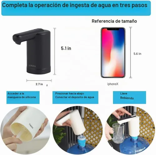 Vista 5 de Bomba automática de agua potable, carga USB, agua eléctrica portátil para 2-5 galones con 2 siliconas, dos bombas de agua integradas (negro)