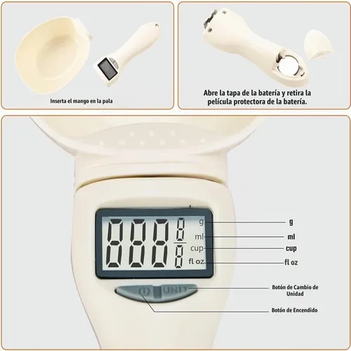 Vista 3 de Cuchara medidora de alimentos, cuchara medidora digital, balanza de cuchara de pesaje de 28.22 oz/0.00 oz de alta precisión con pantalla LCD 1 pieza