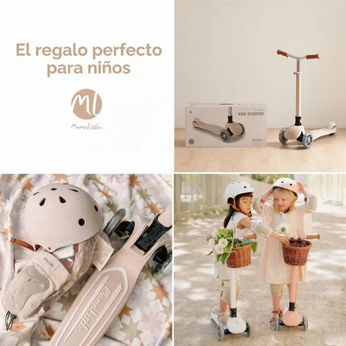 Vista 6 de MomnLittle Toddler Scooter for Kids Ages 3-10, 3-Wheel Foldable Kick Scooter, LED Light-Up Wheels, Lean-to-Steer Design, 4-Height Adjustable Beige