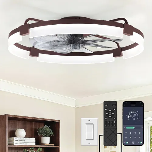 Vista 8 de LEDIARY Ventiladores de techo de bajo perfil de 19.7 pulgadas con luces y control remoto, 6 velocidades, 3 CCT, reversible, regulable, ventilador
