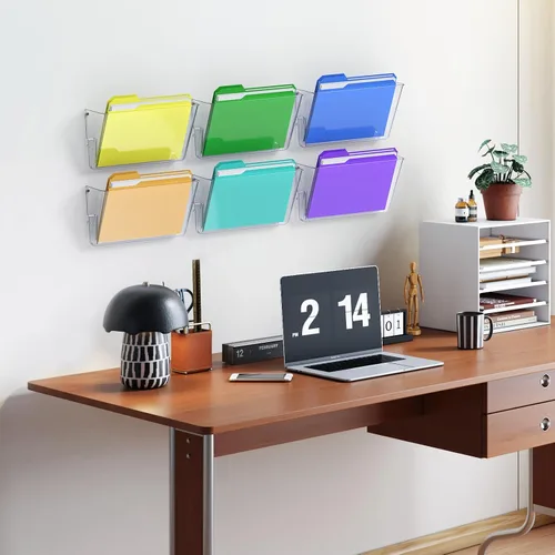 Vista 7 de samstar 6 Pack Clear Wall File Holder, Wall Mount Acrylic File Organizer Hanging Wall Pocket Mail Magazines Organizer for Office,Home