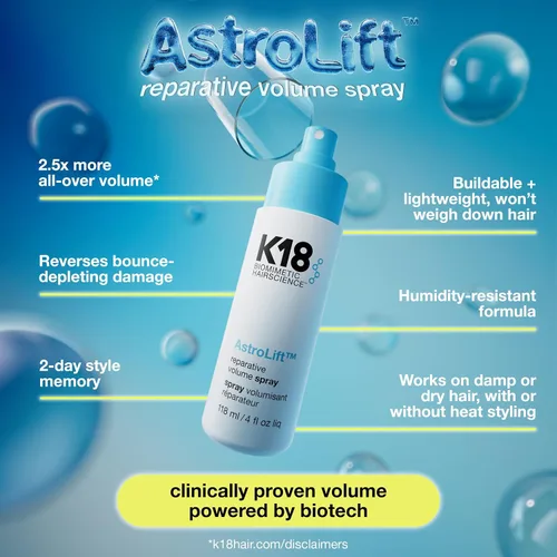 Vista 3 de K18 AstroLift™ Spray Volumizador Reparador, 2 Días de Engrosamiento + Sujeción Para Cabello Fino, Delgado, Frágil, Spray Volumizador Resistente a
