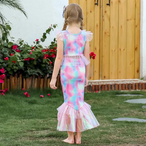 Vista 4 de Tempura Ropa de disfraz de sirena para niñas y niñas, con diamantes de imitación teñidos, falda de sirena, calzoncillos para fiestas de niños