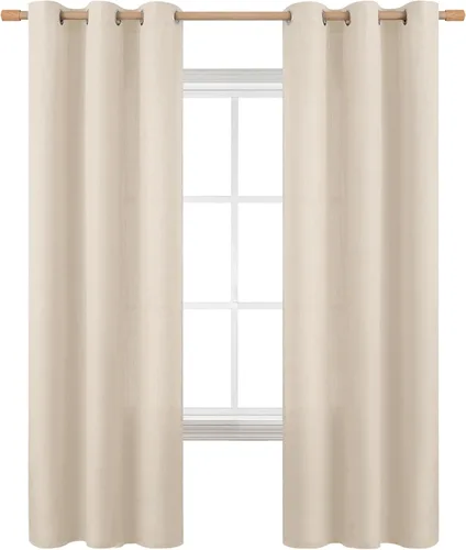 Vista 102 de BGment Cortinas de Lino Beige de 63 Pulgadas de Largo 2 Paneles - Tratamientos para Ventanas con Textura de Arpillera Filtrantes de Luz Cortinas