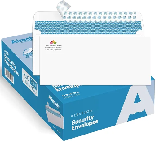 Vista 6 de Aimoh 100#10 Sobres autoadhesivos tintados de seguridad impresos personalizados, personalizados con logotipo y dirección/dirección de devolución