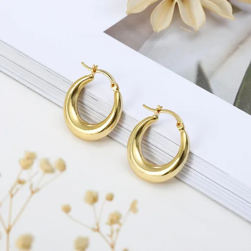 Vista 6 de Chunky Gold Hoop Earrings for Women 14k Gold Plated Stainless Steel Thick Hoop Earrings Dainty Cute Hypoallergenic Earrings Minimalist Jewelry Gift