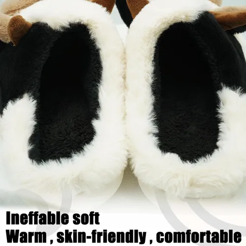 Vista 5 de Pantuflas de vaca para mujeres y hombres, bonitas pantuflas peludas de animales, felpa de algodón, para invierno, interiores y exteriores, suaves