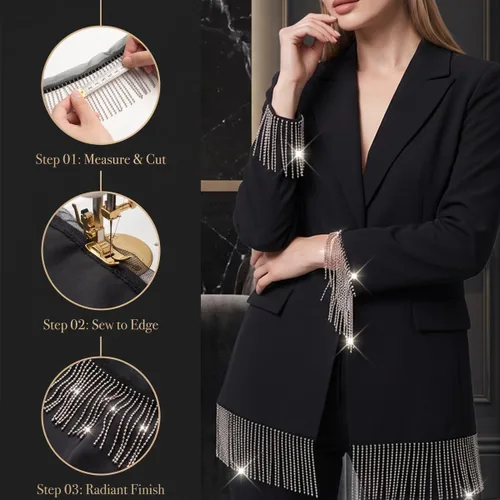 Vista 2 de 1 yarda de aleación de flecos de costura con cuentas de cinta de encaje cadena de borla para accesorios de ropa y decoración de manualidades DIY