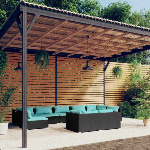 Vista 81 de Sofá de 3 plazas con cojines de ratán de poliéster marrón, juego de muebles de patio al aire libre con 3 sofás centrales para patio trasero, jardín