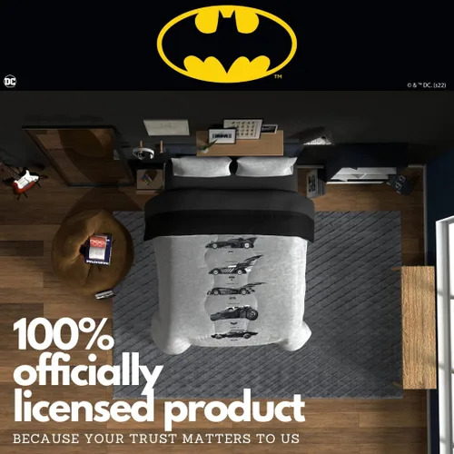 Vista 5 de Franco Collectibles Edredón reversible y súper suave de Batman de DC Comics, ropa de cama clásica de microfibra, tamaño reina