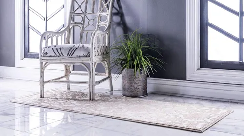 Vista 2 de Unique Loom Colección Rushmore Alfombra de Área - Taft (3' x 9' 10" Corredor, Blanco Nieve/Beige)