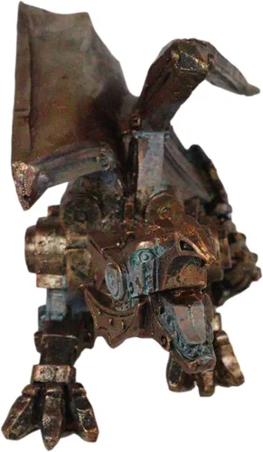 Vista 3 de Ebros Roaring Steampunk - Figura de dragón alado robótico de cobre pintada de resina para amantes de la ciencia ficción industrial, escultura
