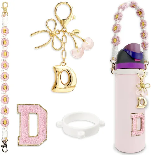 Vista 13 de Letter Handle Strap Accessories with Cute Initial Charm Compatible with Owala Water Bottle 24oz 32oz 40oz Owala Kids