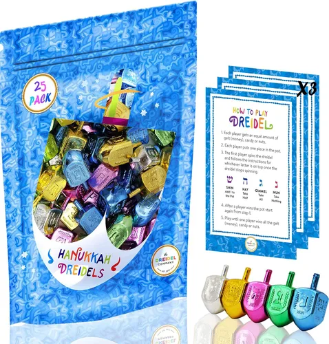 Vista 8 de Dreidels de plástico multicolor Hanukkah con transliteración en inglés, incluye instrucciones de juego por The Dreidel Company
