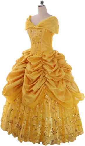 Vista 3 de Belle Golden Ball Gown - Disfraz de princesa para mujer