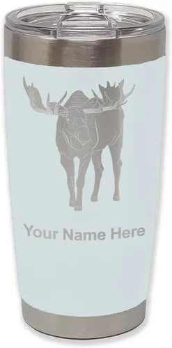 Vista 10 de LaserGram Vaso aislado al vacío de 20 onzas, alce, grabado personalizado incluido (negro)