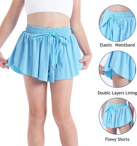 Vista 3 de Pantalones cortos deportivos fluidos para niños y niñas, para correr, deportes, fitness, entrenamiento activo, jóvenes, con cintura elástica