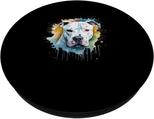 Vista 2 de Colorful Dogo Argentino watercolor art PopSockets Swappable PopGrip