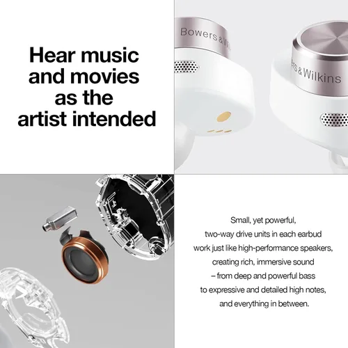 Vista 4 de Bowers & Wilkins Pi5 Auriculares intrauditivos inalámbricos, 4 micrófonos integrados, Bluetooth 5.0 con Qualcomm aptX, cancelación de ruido Negro