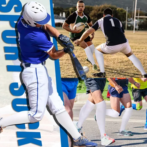 Vista 6 de Jenaai 4 pares de calcetines de fútbol por encima de la rodilla, calcetines de fútbol extralargos, calcetines de béisbol atléticos de rendimiento