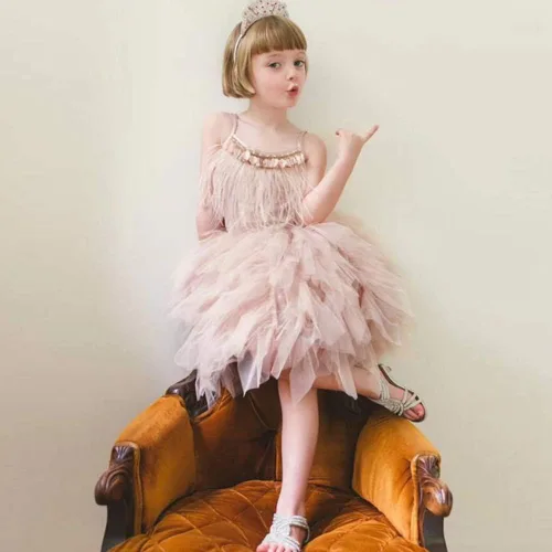 Vista 2 de Disfraz de princesa de cisne para niñas y niños, vestido de bailarina de plumas, con flecos de tul, vestido de fiesta de graduación, vestido