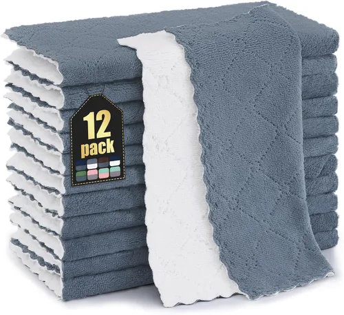 Vista 10 de Homaxy - Paquete de 12 trapos de cocina (13 x 19 pulgadas, marrón), de terciopelo coral supersuaves y absorbentes para lavar platos, paño