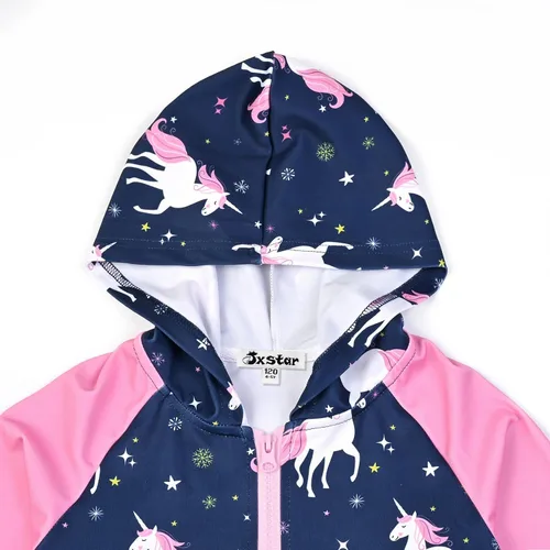 Vista 3 de Jxstar Sudadera raglán con capucha y cremallera para niñas con bolsillos