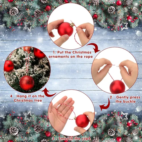 Vista 4 de 300 piezas de adornos de Navidad para colgar en fiestas navideñas (rojo, blanco) Fabric Hang Tag Ropes with Locking Clips for Secure Display