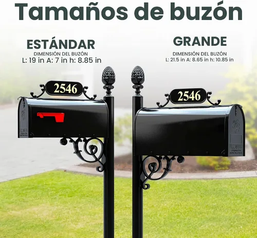 Vista 5 de Charleston sistema de buzón y poste – Buzón negro resistente a la oxidación – Incluye placa de dirección, números, pergamino y accesorios de montaje