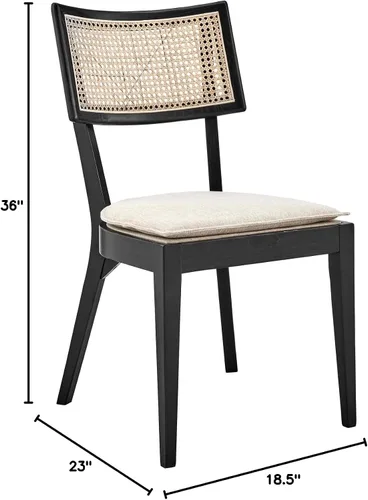 Vista 3 de Modway Caledonia - Silla de comedor de madera con caña de ratán en color beige negro - Juego de 2