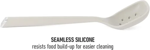 Vista 4 de Calphalon Edge - Cuchara ranurada de silicona, flexible, resistente al calor, para cocinar, freír, desnatar, drenar y servir, color gris pardo