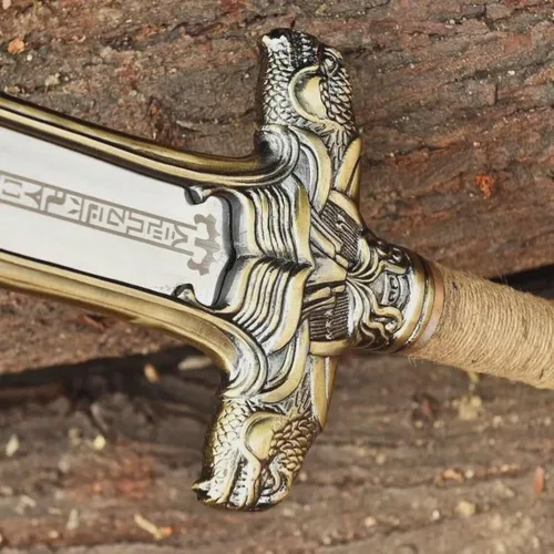 Vista 5 de Espada de Conan el Bárbaro, 42'' Espadas artesanales de acero al carbono 1095 con accesorios de latón, con espiga completa, vaina de cuero de vaca