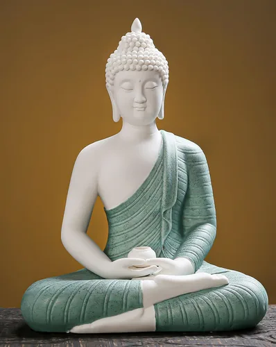Vista 7 de QINLANG Estatua de Buda azul de 12 pulgadas para decoración del hogar, decoración de Buda de meditación de cerámica para el hogar