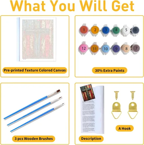 Vista 4 de koemhxb Kit de pintura por números de bandera estadounidense para adultos, pintura patriótica por números, kits de pintura cruzada para adultos por