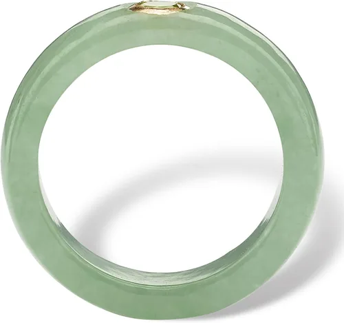 Vista 2 de Anillo redondo de oro amarillo de 10 quilates con bisel de jade auténtico y verde